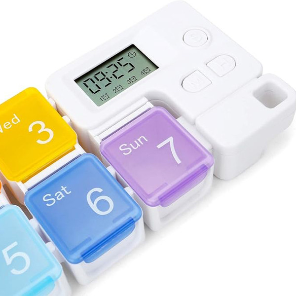 7 Days Pill Dispenser Organizer with Reminder Alarm - CozyCabin Portable Travel Vitamins Medicine Box Case (Rainbow) - mobile shop in Hamra, Beirut, Lebanon. New and used phones, iPhone, Samsung, Huawei, Xiaomi, Oppo, Realme, Honor, Google Pixel, tablets, laptops, computers, and accessories. متجر موبايلات في الحمرا، بيروت، لبنان. هواتف جديدة ومستعملة، آيفون، سامسونج، هواوي، شاومي، أوبو، ريلمي، هونر، جوجل بيكسل، أجهزة لوحية، لابتوبات، كمبيوترات، واكسسوارات.