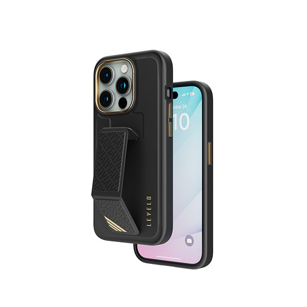 Levelo Morphix Cuero  Gripstand Case For iPhone 15 Pro Max - Black, mobiles, lebanon, samsung, iphones, new, used, laptops, computers, huawei, phone, mobile prices in lebanon,mobile prices