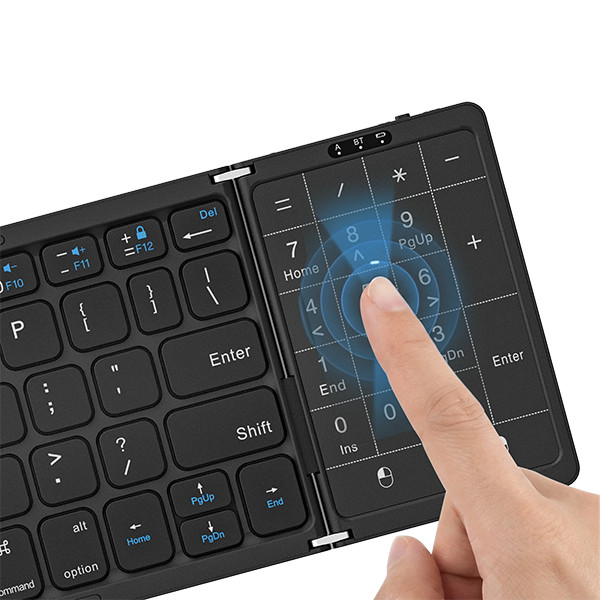 Porodo Slim Folding Keyboard with Integrated Numpad & Touchpad - Black - mobile shop in Hamra, Beirut, Lebanon. New and used phones, iPhone, Samsung, Huawei, Xiaomi, Oppo, Realme, Honor, Google Pixel, tablets, laptops, computers, and accessories. متجر موبايلات في الحمرا، بيروت، لبنان. هواتف جديدة ومستعملة، آيفون، سامسونج، هواوي، شاومي، أوبو، ريلمي، هونر، جوجل بيكسل، أجهزة لوحية، لابتوبات، كمبيوترات، واكسسوارات.