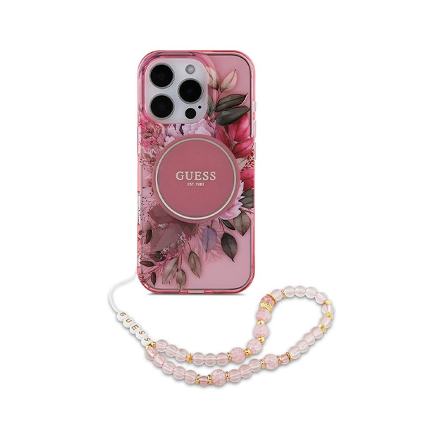 Guess MagSafe Hard Case Flower & Pearl Strap 16 Pro Max Pink, mobiles, lebanon, samsung, iphones, new, used, laptops, computers, huawei, phone, mobile prices in lebanon,mobile prices