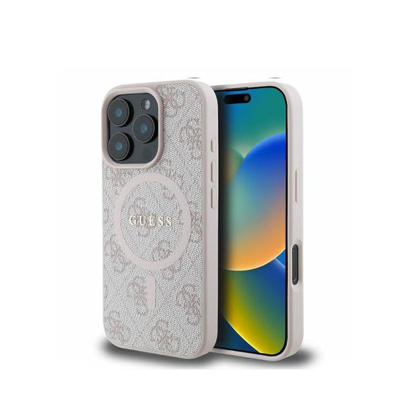 Guess Magsafe PU 4G Hard Case With Classic Logo For iPhone 16 Pro - Pink, mobiles, lebanon, samsung, iphones, new, used, laptops, computers, huawei, phone, mobile prices in lebanon,mobile prices