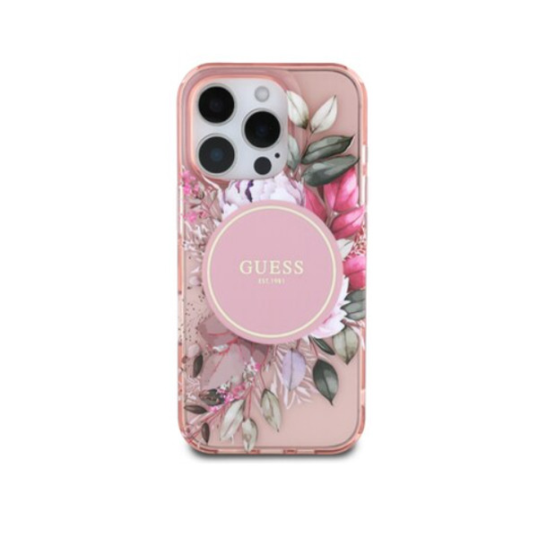 Guess MagSafe Hard Case Flower Design Circle Logo 16 Pro Max Pink, mobiles, lebanon, samsung, iphones, new, used, laptops, computers, huawei, phone, mobile prices in lebanon,mobile prices