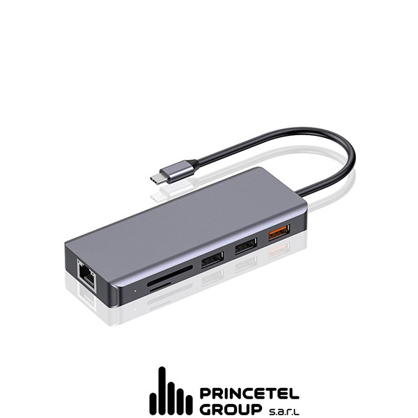 Porodo 9in1 USB-C Hub Type-C  PD 100W HDMI Ethernet USB SD Card 3.5mm Aux  - Grey - mobile shop in Hamra, Beirut, Lebanon. New and used phones, iPhone, Samsung, Huawei, Xiaomi, Oppo, Realme, Honor, Google Pixel, tablets, laptops, computers, and accessories. متجر موبايلات في الحمرا، بيروت، لبنان. هواتف جديدة ومستعملة، آيفون، سامسونج، هواوي، شاومي، أوبو، ريلمي، هونر، جوجل بيكسل، أجهزة لوحية، لابتوبات، كمبيوترات، واكسسوارات.
