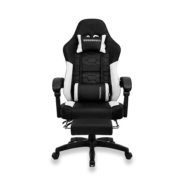 Dead Skull Gaming Chair Comfort with Footrest & Headrest – Adjustable Back, Ergonomic Design for Gamers-Black/White - mobile shop in Hamra, Beirut, Lebanon. New and used phones, iPhone, Samsung, Huawei, Xiaomi, Oppo, Realme, Honor, Google Pixel, tablets, laptops, computers, and accessories. متجر موبايلات في الحمرا، بيروت، لبنان. هواتف جديدة ومستعملة، آيفون، سامسونج، هواوي، شاومي، أوبو، ريلمي، هونر، جوجل بيكسل، أجهزة لوحية، لابتوبات، كمبيوترات، واكسسوارات.
