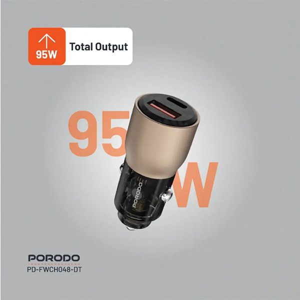 Porodo 95W  Transparent USB A+C Port Car  Charger - Desert Titanium - mobile shop in Hamra, Beirut, Lebanon. New and used phones, iPhone, Samsung, Huawei, Xiaomi, Oppo, Realme, Honor, Google Pixel, tablets, laptops, computers, and accessories. متجر موبايلات في الحمرا، بيروت، لبنان. هواتف جديدة ومستعملة، آيفون، سامسونج، هواوي، شاومي، أوبو، ريلمي، هونر، جوجل بيكسل، أجهزة لوحية، لابتوبات، كمبيوترات، واكسسوارات.