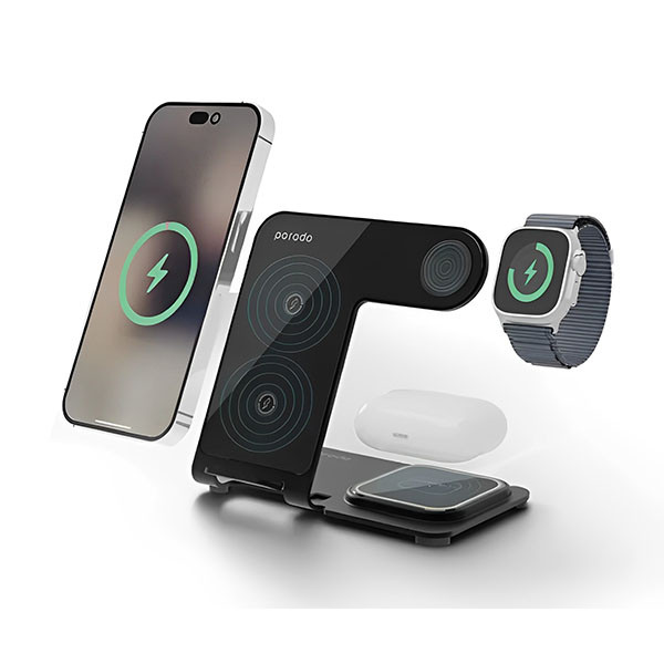 Porodo 3in1 Dual coil wireless charging dock black, mobiles, lebanon, samsung, iphones, new, used, laptops, computers, huawei, phone, mobile prices in lebanon,mobile prices
