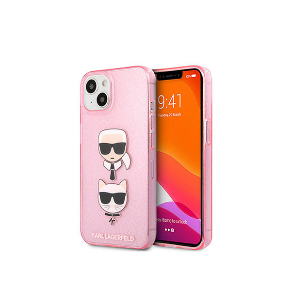 Iphone 13 - Hard Case Pink Tpu Full Glitter Karl & Choupette Heads - Karl Lagerfeld, mobiles, lebanon, samsung, iphones, new, used, laptops, computers, huawei, phone, mobile prices in lebanon,mobile prices