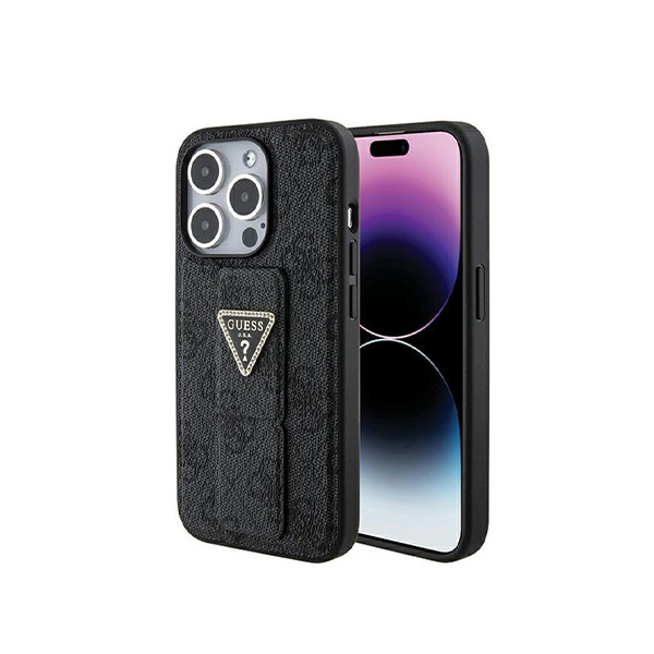 Guess Gripstand PU Leather  Case with 4G Triangle Strass Pattern for iPhone 15  Pro, mobiles, lebanon, samsung, iphones, new, used, laptops, computers, huawei, phone, mobile prices in lebanon,mobile prices