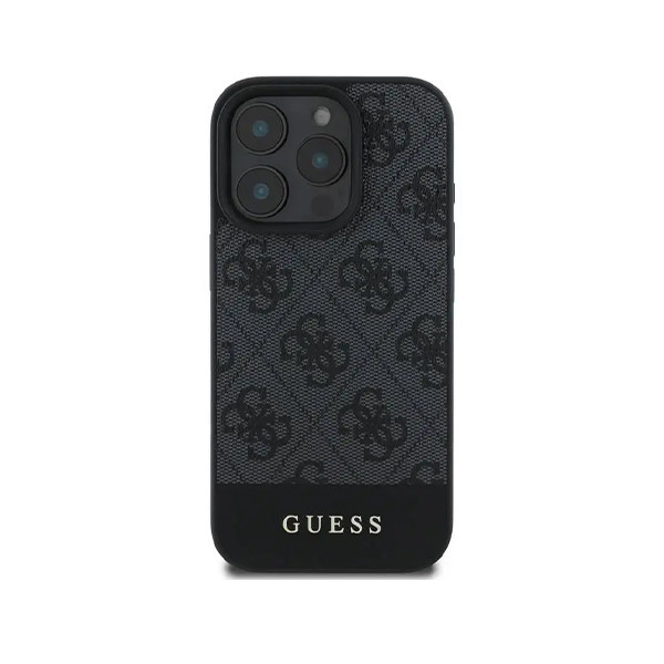 Guess PU 4G Leather Hard Case With Bottom Stripe For iPhone 16 Pro Max - Grey, mobiles, lebanon, samsung, iphones, new, used, laptops, computers, huawei, phone, mobile prices in lebanon,mobile prices