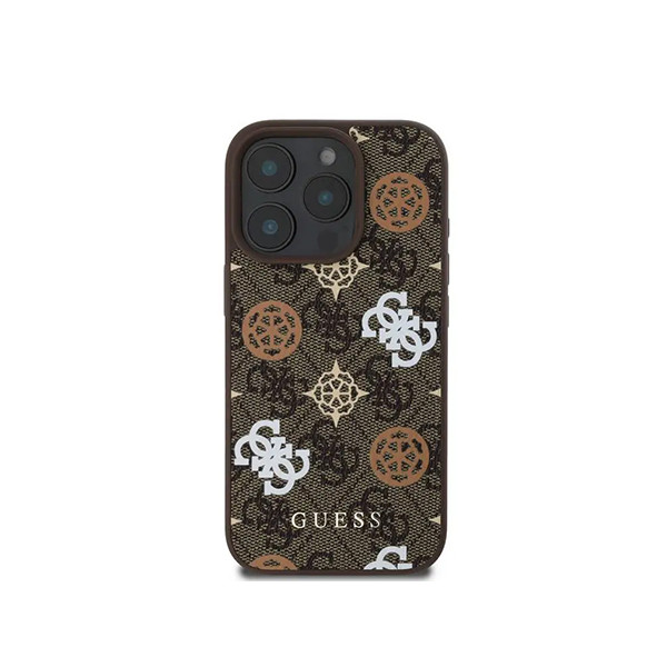 Guess PU 4G Design Hard Case With Peony For iPhone 16 Pro- Brown, mobiles, lebanon, samsung, iphones, new, used, laptops, computers, huawei, phone, mobile prices in lebanon,mobile prices