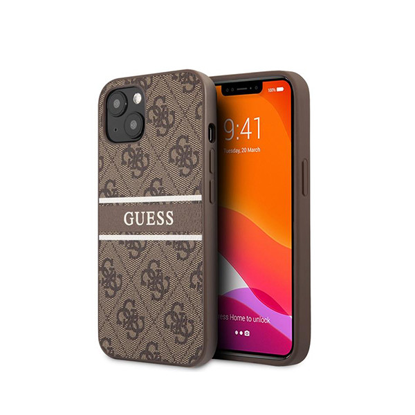 GUESS 4G Stripe Logo Backcase Hoesje iPhone 13 Mini - Bruin, mobiles, lebanon, samsung, iphones, new, used, laptops, computers, huawei, phone, mobile prices in lebanon,mobile prices