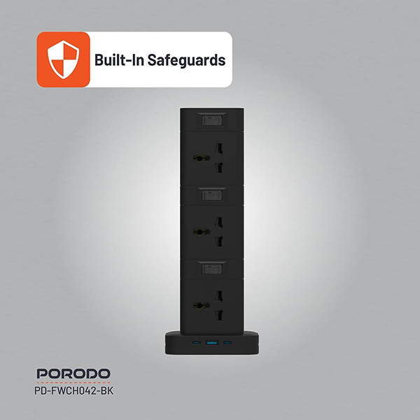 Porodo PD20W QC 3.0 1A + 2 Type C Socket Tower 3M - Black - mobile shop in Hamra, Beirut, Lebanon. New and used phones, iPhone, Samsung, Huawei, Xiaomi, Oppo, Realme, Honor, Google Pixel, tablets, laptops, computers, and accessories. متجر موبايلات في الحمرا، بيروت، لبنان. هواتف جديدة ومستعملة، آيفون، سامسونج، هواوي، شاومي، أوبو، ريلمي، هونر، جوجل بيكسل، أجهزة لوحية، لابتوبات، كمبيوترات، واكسسوارات.