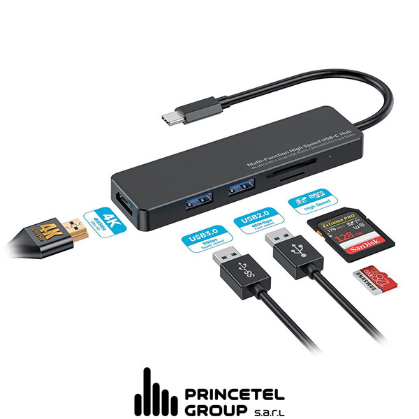 Porodo Blue 5 in 1 USB-C Hub  HDMI USB SD MicroSD 4K 5Gbps  - Black - mobile shop in Hamra, Beirut, Lebanon. New and used phones, iPhone, Samsung, Huawei, Xiaomi, Oppo, Realme, Honor, Google Pixel, tablets, laptops, computers, and accessories. متجر موبايلات في الحمرا، بيروت، لبنان. هواتف جديدة ومستعملة، آيفون، سامسونج، هواوي، شاومي، أوبو، ريلمي، هونر، جوجل بيكسل، أجهزة لوحية، لابتوبات، كمبيوترات، واكسسوارات.