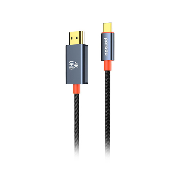 Porodo Alum. Alloy Woven Cable Type-C to HDMI 2m - Black, mobiles, lebanon, samsung, iphones, new, used, laptops, computers, huawei, phone, mobile prices in lebanon,mobile prices