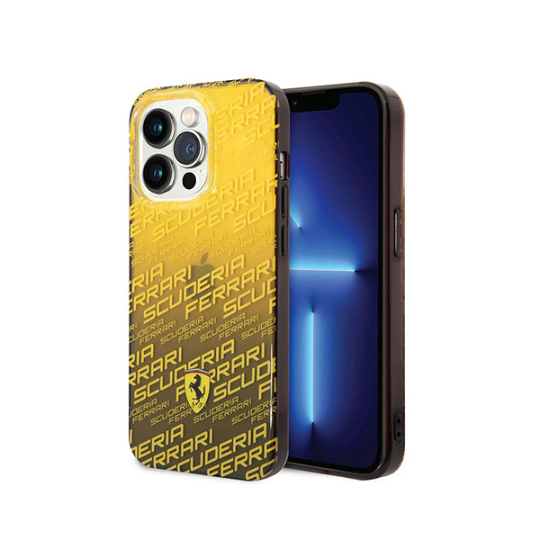 Ferrari Gradient PC/TPU Case with Allover Scuderia & Dyed Bumper iPhone 14 Pro Max Compatibility - Yellow, mobiles, lebanon, samsung, iphones, new, used, laptops, computers, huawei, phone, mobile prices in lebanon,mobile prices