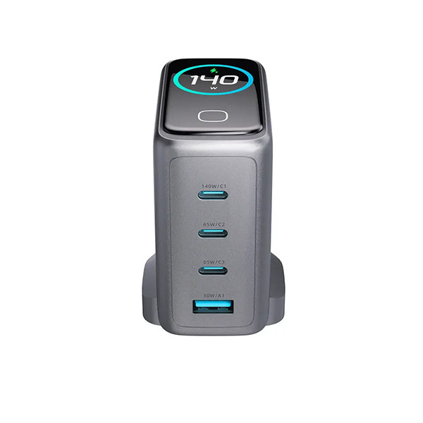 Powerology  140w 4-port Gan Charger With  Tft Display Usb-c Cable - Black - mobile shop in Hamra, Beirut, Lebanon. New and used phones, iPhone, Samsung, Huawei, Xiaomi, Oppo, Realme, Honor, Google Pixel, tablets, laptops, computers, and accessories. متجر موبايلات في الحمرا، بيروت، لبنان. هواتف جديدة ومستعملة، آيفون، سامسونج، هواوي، شاومي، أوبو، ريلمي، هونر، جوجل بيكسل، أجهزة لوحية، لابتوبات، كمبيوترات، واكسسوارات.