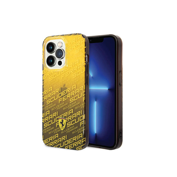 Ferrari Gradient PC/TPU Case with Allover Scuderia & Dyed Bumper iPhone 14 Pro Compatibility - Yellow, mobiles, lebanon, samsung, iphones, new, used, laptops, computers, huawei, phone, mobile prices in lebanon,mobile prices