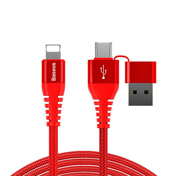 baseus 3in1 dual output Type-C USB to lightning cable red, mobiles, lebanon, samsung, iphones, new, used, laptops, computers, huawei, phone, mobile prices in lebanon,mobile prices