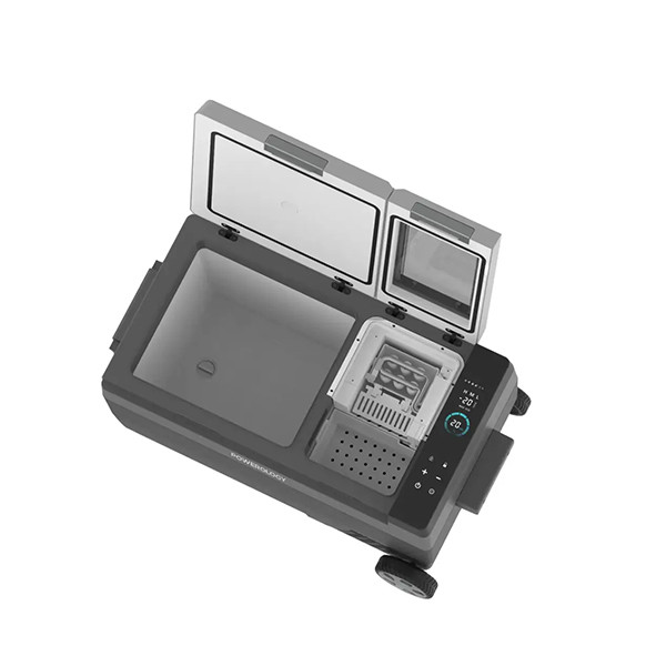 Powerology 90W Portable Car Refrigerator  with Ice Maker and Wheel - mobile shop in Hamra, Beirut, Lebanon. New and used phones, iPhone, Samsung, Huawei, Xiaomi, Oppo, Realme, Honor, Google Pixel, tablets, laptops, computers, and accessories. متجر موبايلات في الحمرا، بيروت، لبنان. هواتف جديدة ومستعملة، آيفون، سامسونج، هواوي، شاومي، أوبو، ريلمي، هونر، جوجل بيكسل، أجهزة لوحية، لابتوبات، كمبيوترات، واكسسوارات.