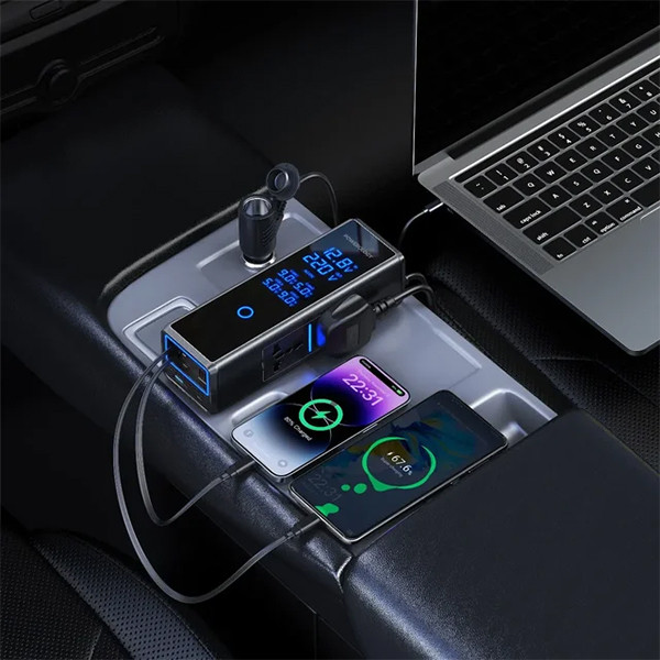 Powerology 300W  Car Power Inverter with Retracter  Cable - Black - mobile shop in Hamra, Beirut, Lebanon. New and used phones, iPhone, Samsung, Huawei, Xiaomi, Oppo, Realme, Honor, Google Pixel, tablets, laptops, computers, and accessories. متجر موبايلات في الحمرا، بيروت، لبنان. هواتف جديدة ومستعملة، آيفون، سامسونج، هواوي، شاومي، أوبو، ريلمي، هونر، جوجل بيكسل، أجهزة لوحية، لابتوبات، كمبيوترات، واكسسوارات.