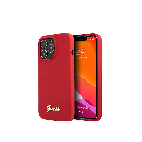 Iphone 13 Pro Max - Silicone Case Red With Gold Metal Logo Script - Guess, mobiles, lebanon, samsung, iphones, new, used, laptops, computers, huawei, phone, mobile prices in lebanon,mobile prices