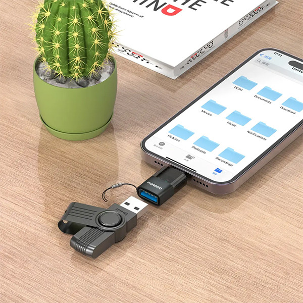 Porodo Transparent+ Aluminum alloy USB A Female to Lightning male - Grey - mobile shop in Hamra, Beirut, Lebanon. New and used phones, iPhone, Samsung, Huawei, Xiaomi, Oppo, Realme, Honor, Google Pixel, tablets, laptops, computers, and accessories. متجر موبايلات في الحمرا، بيروت، لبنان. هواتف جديدة ومستعملة، آيفون، سامسونج، هواوي، شاومي، أوبو، ريلمي، هونر، جوجل بيكسل، أجهزة لوحية، لابتوبات، كمبيوترات، واكسسوارات.