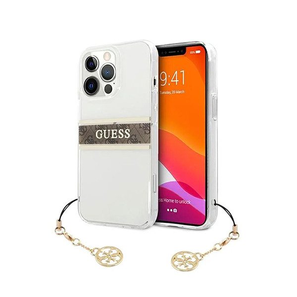 Guess Stripe Charm Case with Charm for iPhone 13 Pro - Brown, mobiles, lebanon, samsung, iphones, new, used, laptops, computers, huawei, phone, mobile prices in lebanon,mobile prices