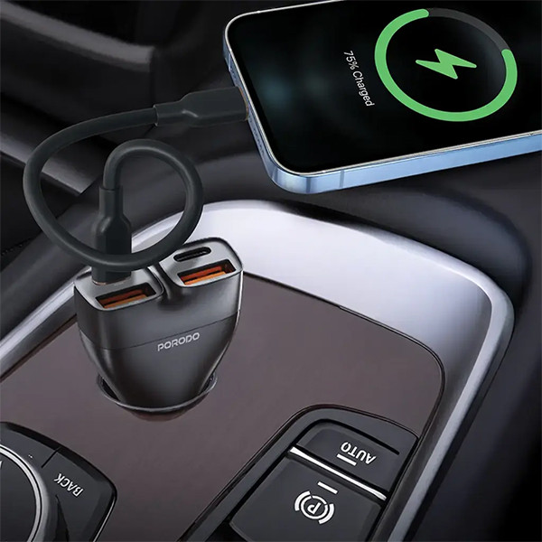 Porodo Dualpower  102W Car Charger - Black - mobile shop in Hamra, Beirut, Lebanon. New and used phones, iPhone, Samsung, Huawei, Xiaomi, Oppo, Realme, Honor, Google Pixel, tablets, laptops, computers, and accessories. متجر موبايلات في الحمرا، بيروت، لبنان. هواتف جديدة ومستعملة، آيفون، سامسونج، هواوي، شاومي، أوبو، ريلمي، هونر، جوجل بيكسل، أجهزة لوحية، لابتوبات، كمبيوترات، واكسسوارات.