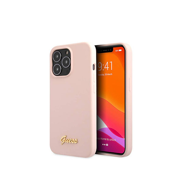 Iphone 13 Pro Max - Silicone Case Pink With Gold Metal Logo Script - Guess, mobiles, lebanon, samsung, iphones, new, used, laptops, computers, huawei, phone, mobile prices in lebanon,mobile prices