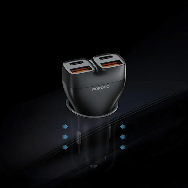 Porodo Dualpower  102W Car Charger - Black - mobile shop in Hamra, Beirut, Lebanon. New and used phones, iPhone, Samsung, Huawei, Xiaomi, Oppo, Realme, Honor, Google Pixel, tablets, laptops, computers, and accessories. متجر موبايلات في الحمرا، بيروت، لبنان. هواتف جديدة ومستعملة، آيفون، سامسونج، هواوي، شاومي، أوبو، ريلمي، هونر، جوجل بيكسل، أجهزة لوحية، لابتوبات، كمبيوترات، واكسسوارات.