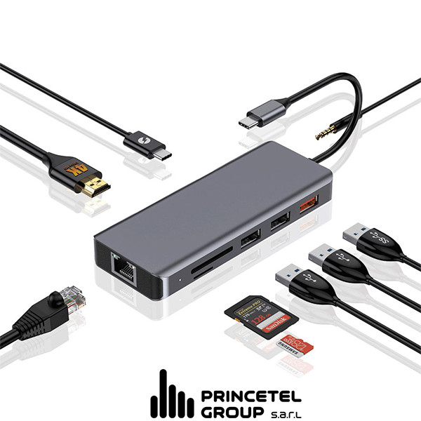 Porodo 9in1 USB-C Hub Type-C  PD 100W HDMI Ethernet USB SD Card 3.5mm Aux  - Grey - mobile shop in Hamra, Beirut, Lebanon. New and used phones, iPhone, Samsung, Huawei, Xiaomi, Oppo, Realme, Honor, Google Pixel, tablets, laptops, computers, and accessories. متجر موبايلات في الحمرا، بيروت، لبنان. هواتف جديدة ومستعملة، آيفون، سامسونج، هواوي، شاومي، أوبو، ريلمي، هونر، جوجل بيكسل، أجهزة لوحية، لابتوبات، كمبيوترات، واكسسوارات.