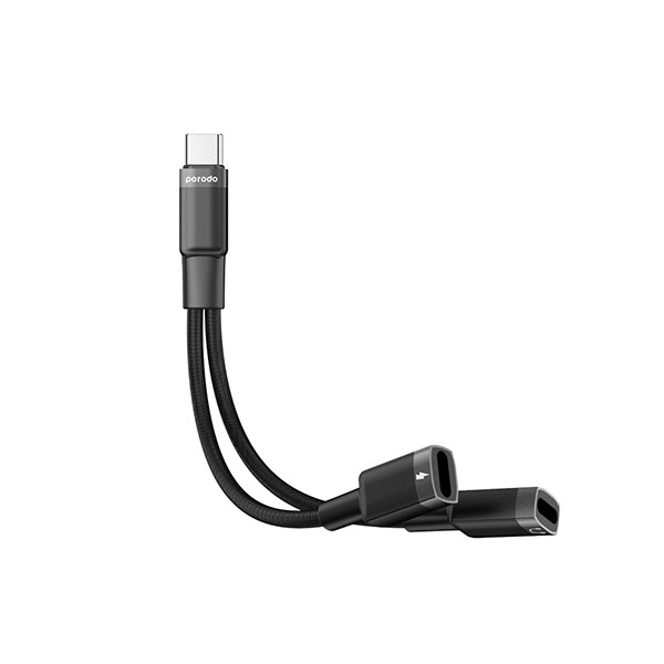 Porodo 2in1 Type-C to 2*Type C Jack Headphone and Charging Converter Adapter - Black, mobiles, lebanon, samsung, iphones, new, used, laptops, computers, huawei, phone, mobile prices in lebanon,mobile prices