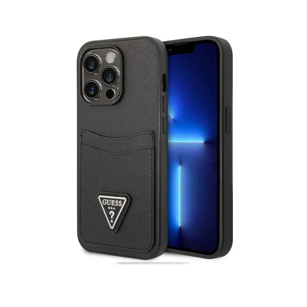 Guess PU 4G Hard Case With Card Slot & Script Logo For iPhone 16 Pro Max - Black, mobiles, lebanon, samsung, iphones, new, used, laptops, computers, huawei, phone, mobile prices in lebanon,mobile prices