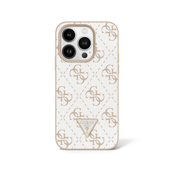 Guess PU New 4G Hard Case With Triangle Logo For iPhone 16 Pro Max - White, mobiles, lebanon, samsung, iphones, new, used, laptops, computers, huawei, phone, mobile prices in lebanon,mobile prices