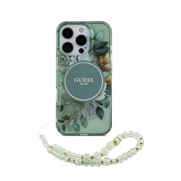 Guess MagSafe Hard Case Flower & Pearl Strap 16 Pro Max Green, mobiles, lebanon, samsung, iphones, new, used, laptops, computers, huawei, phone, mobile prices in lebanon,mobile prices