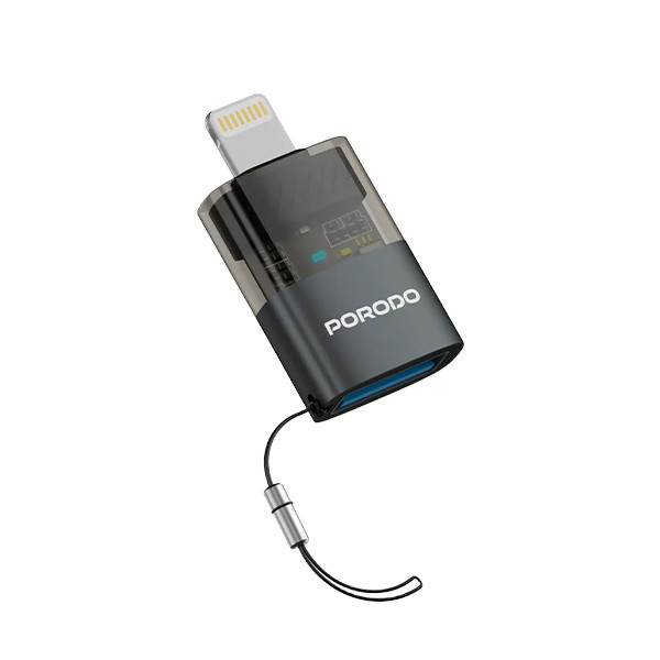 Porodo Transparent+ Aluminum alloy USB A Female to Lightning male - Grey, mobiles, lebanon, samsung, iphones, new, used, laptops, computers, huawei, phone, mobile prices in lebanon,mobile prices
