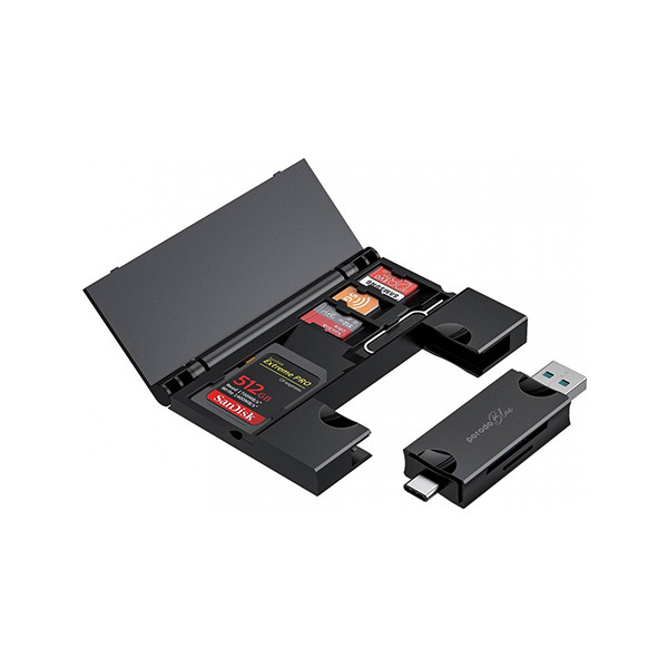 Porodo Blue 2 in 1 Card Reader with Card Holder - Black, mobiles, lebanon, samsung, iphones, new, used, laptops, computers, huawei, phone, mobile prices in lebanon,mobile prices