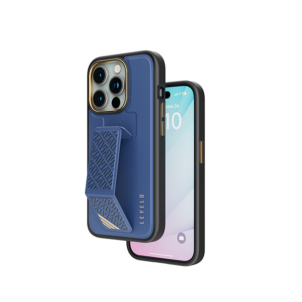 Levelo Morphix Cuero Gripstand  Case For iPhone 15 Pro max - Blue, mobiles, lebanon, samsung, iphones, new, used, laptops, computers, huawei, phone, mobile prices in lebanon,mobile prices