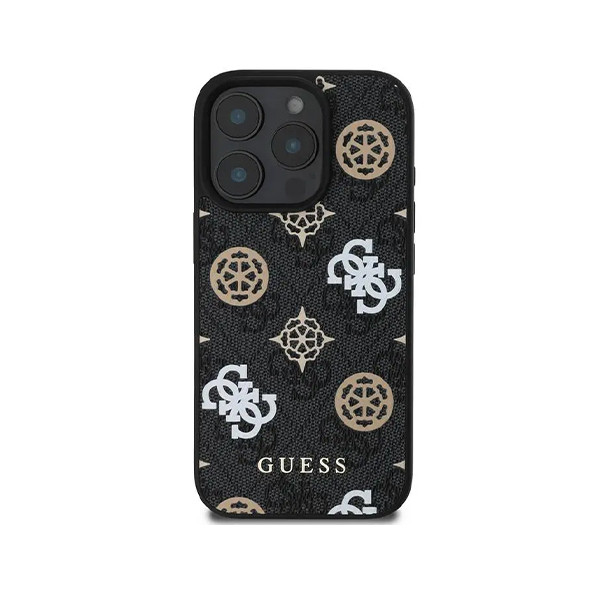Guess PU 4G Design Hard Case With Peony For iPhone 16 Pro Max - Black, mobiles, lebanon, samsung, iphones, new, used, laptops, computers, huawei, phone, mobile prices in lebanon,mobile prices