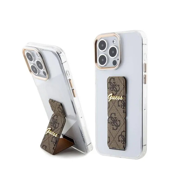Guess Gripstand Clear  Case with 4G Script Logo for iPhone 15 Pro Max - Brown, mobiles, lebanon, samsung, iphones, new, used, laptops, computers, huawei, phone, mobile prices in lebanon,mobile prices
