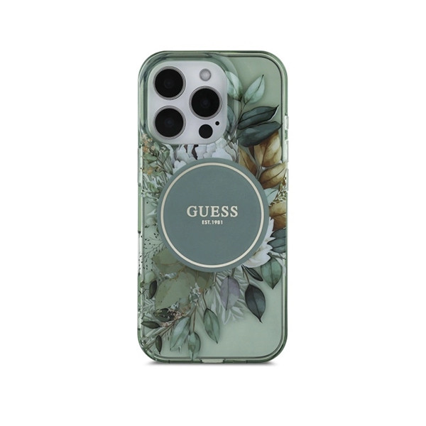Guess Magsafe IML Hard Case With Flower Design & Pearl Strap For iPhone 16 Pro Max - Green, mobiles, lebanon, samsung, iphones, new, used, laptops, computers, huawei, phone, mobile prices in lebanon,mobile prices