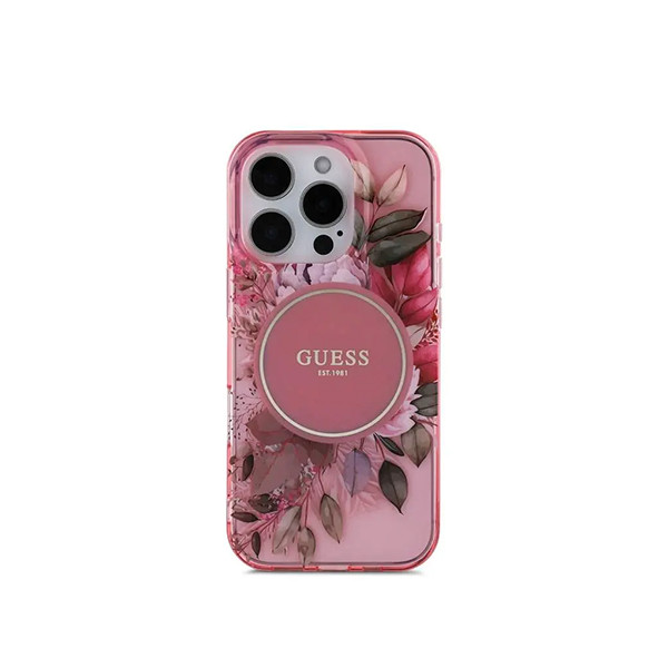Guess Magsafe IML Hard Case With Flower Design & Pearl Strap For iPhone 16 Pro - Pink, mobiles, lebanon, samsung, iphones, new, used, laptops, computers, huawei, phone, mobile prices in lebanon,mobile prices