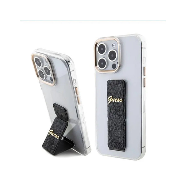 Guess Gripstand Clear Case  with 4G Script Logo for iPhone 15 Pro Max -Black, mobiles, lebanon, samsung, iphones, new, used, laptops, computers, huawei, phone, mobile prices in lebanon,mobile prices