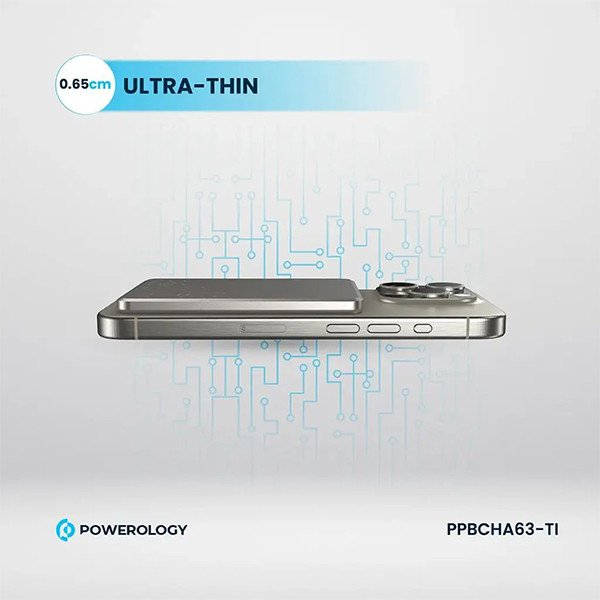 Powerology 5000  mAh 15W PD Type-C Magsafe Ultra  Slim Powerbank - Titanium - mobile shop in Hamra, Beirut, Lebanon. New and used phones, iPhone, Samsung, Huawei, Xiaomi, Oppo, Realme, Honor, Google Pixel, tablets, laptops, computers, and accessories. متجر موبايلات في الحمرا، بيروت، لبنان. هواتف جديدة ومستعملة، آيفون، سامسونج، هواوي، شاومي، أوبو، ريلمي، هونر، جوجل بيكسل، أجهزة لوحية، لابتوبات، كمبيوترات، واكسسوارات.