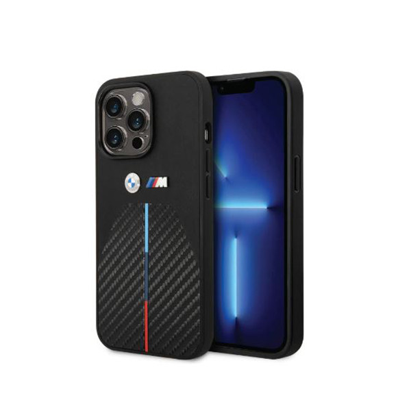 BMW M Collection Quilted PU Carbon Case with Hot Stamped Tricolor Stripe & Metal Logos iPhone 14 Pro Max Compatibility - Black, mobiles, lebanon, samsung, iphones, new, used, laptops, computers, huawei, phone, mobile prices in lebanon,mobile prices