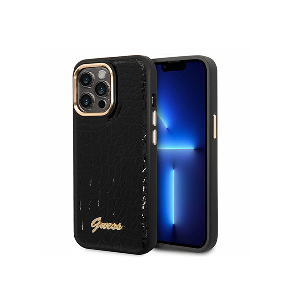 Guess PU Croco Hard Case With Script Logo For iPhone 16 Pro- Black, mobiles, lebanon, samsung, iphones, new, used, laptops, computers, huawei, phone, mobile prices in lebanon,mobile prices