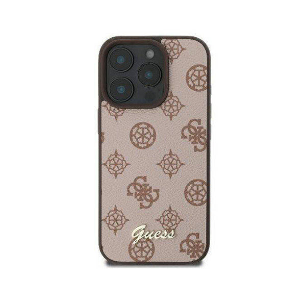 Guess PU Leather Hard Case With Peony Script Logo For Phone 16 Pro Max - Brown, mobiles, lebanon, samsung, iphones, new, used, laptops, computers, huawei, phone, mobile prices in lebanon,mobile prices