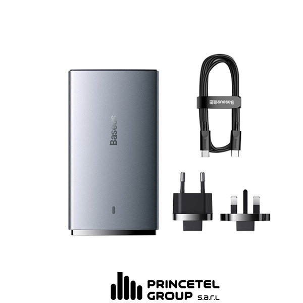 Baseus GaN5 Pro Ultra-Slim Fast Charger C+U 65w (Overseas) Gray (with Cable C  to C 100w 1m) - mobile shop in Hamra, Beirut, Lebanon. New and used phones, iPhone, Samsung, Huawei, Xiaomi, Oppo, Realme, Honor, Google Pixel, tablets, laptops, computers, and accessories. متجر موبايلات في الحمرا، بيروت، لبنان. هواتف جديدة ومستعملة، آيفون، سامسونج، هواوي، شاومي، أوبو، ريلمي، هونر، جوجل بيكسل، أجهزة لوحية، لابتوبات، كمبيوترات، واكسسوارات.