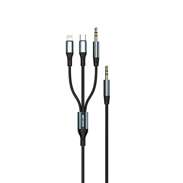 Green Lion 3 in 1 AUX Cable 1m Black, mobiles, lebanon, samsung, iphones, new, used, laptops, computers, huawei, phone, mobile prices in lebanon,mobile prices