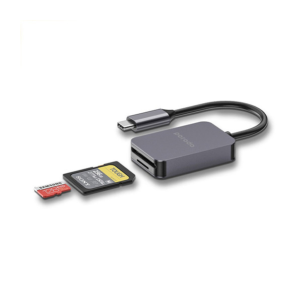 Porodo 2 in 1 USB-C Card Reader SD microSD - Grey, mobiles, lebanon, samsung, iphones, new, used, laptops, computers, huawei, phone, mobile prices in lebanon,mobile prices